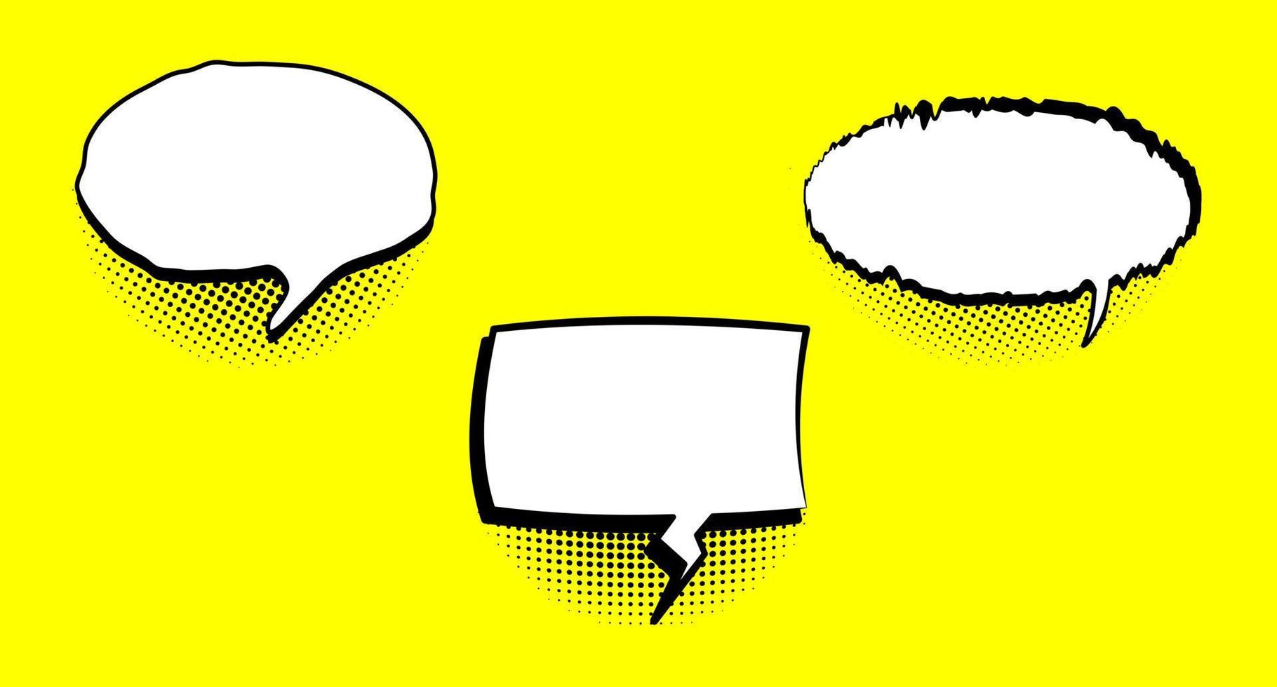 Set of empty hand drawn comic speech bubbles with halftone shadows. Pop art style vector