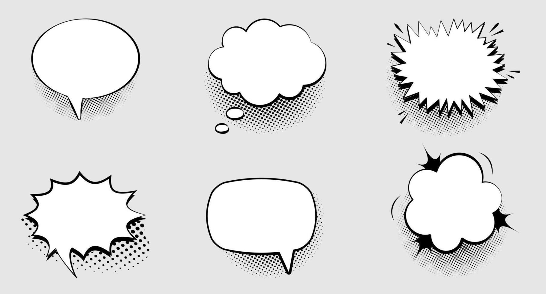 Set of empty comic speech bubbles with halftone shadows. Pop art style. Vector illustration