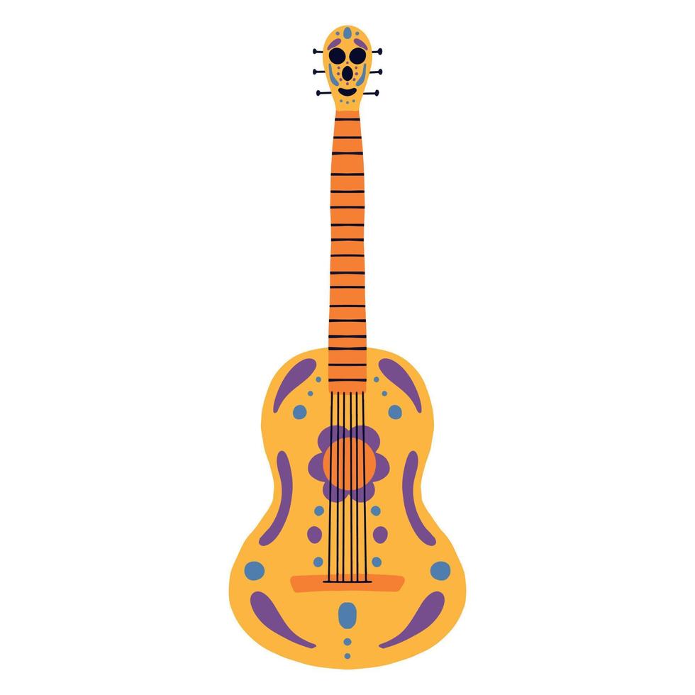 Patterned guitar. Mexican guitar. Vector illustration.