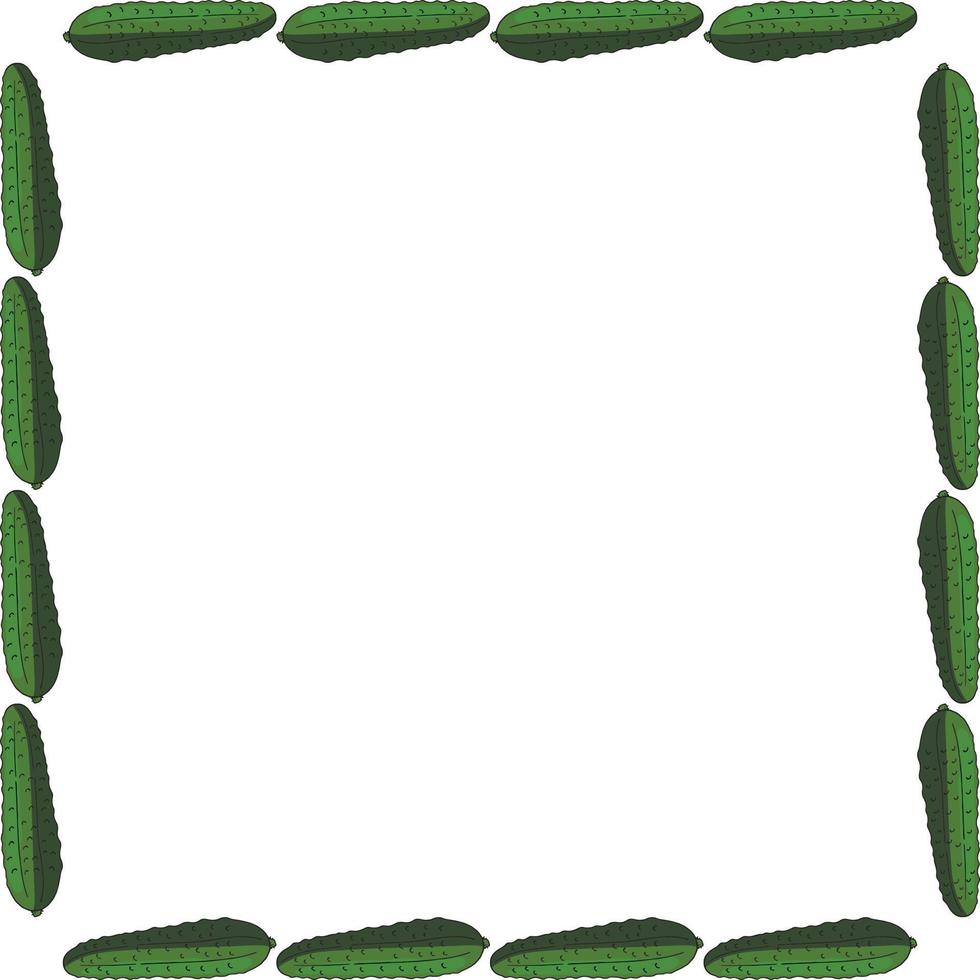 Square frame with horizontal green cucumber. Isolated wreath on white background for your design vector
