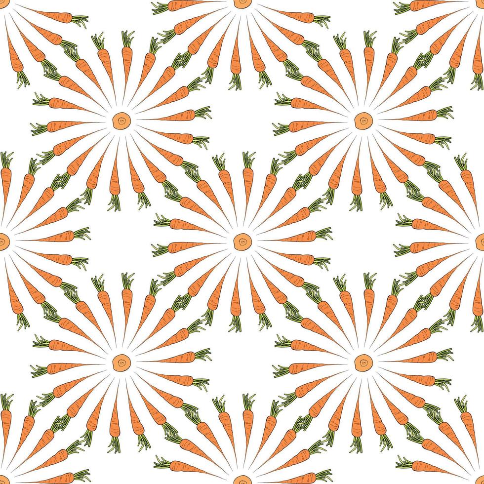 Seamless pattern with orange carrots on white background for fabric, textile, clothes, tablecloth and other things. Vector image.