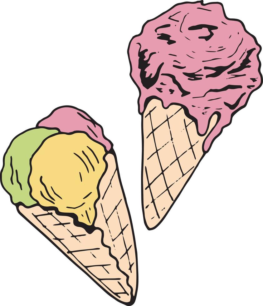 dos conos de helado. objetos aislados sobre fondo blanco. vector