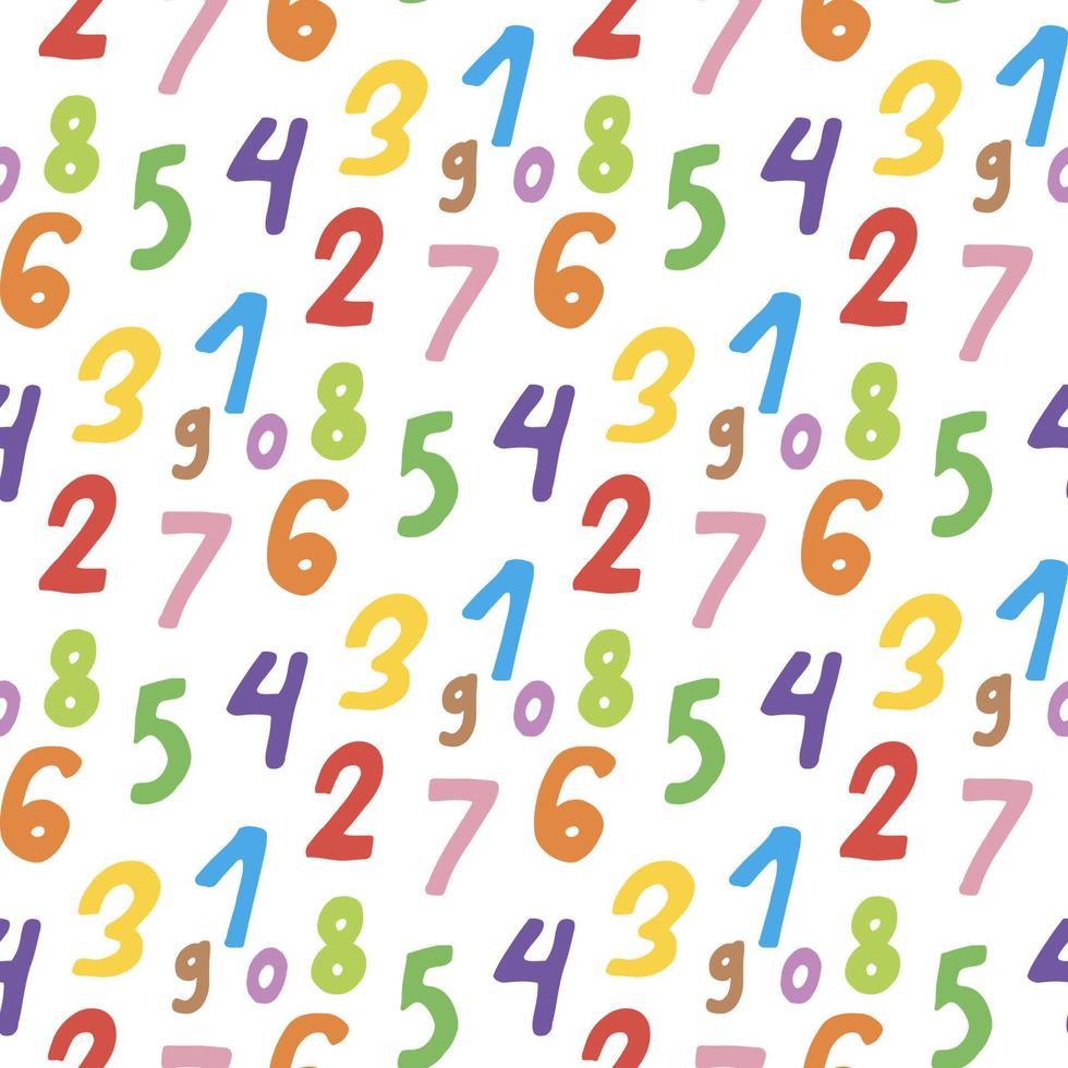 Seamless pattern with multicolored numbers on white background. Vector image.