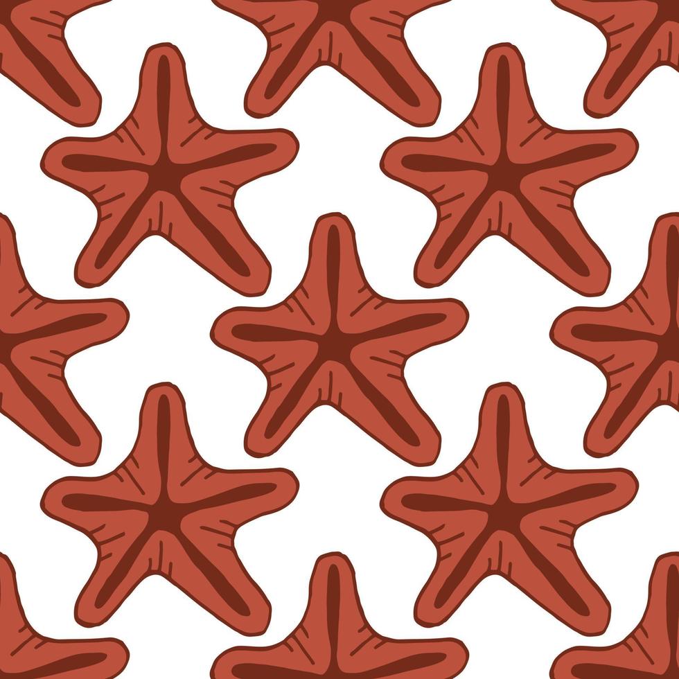 Seamless pattern with positive starfish on white background. Vector image.