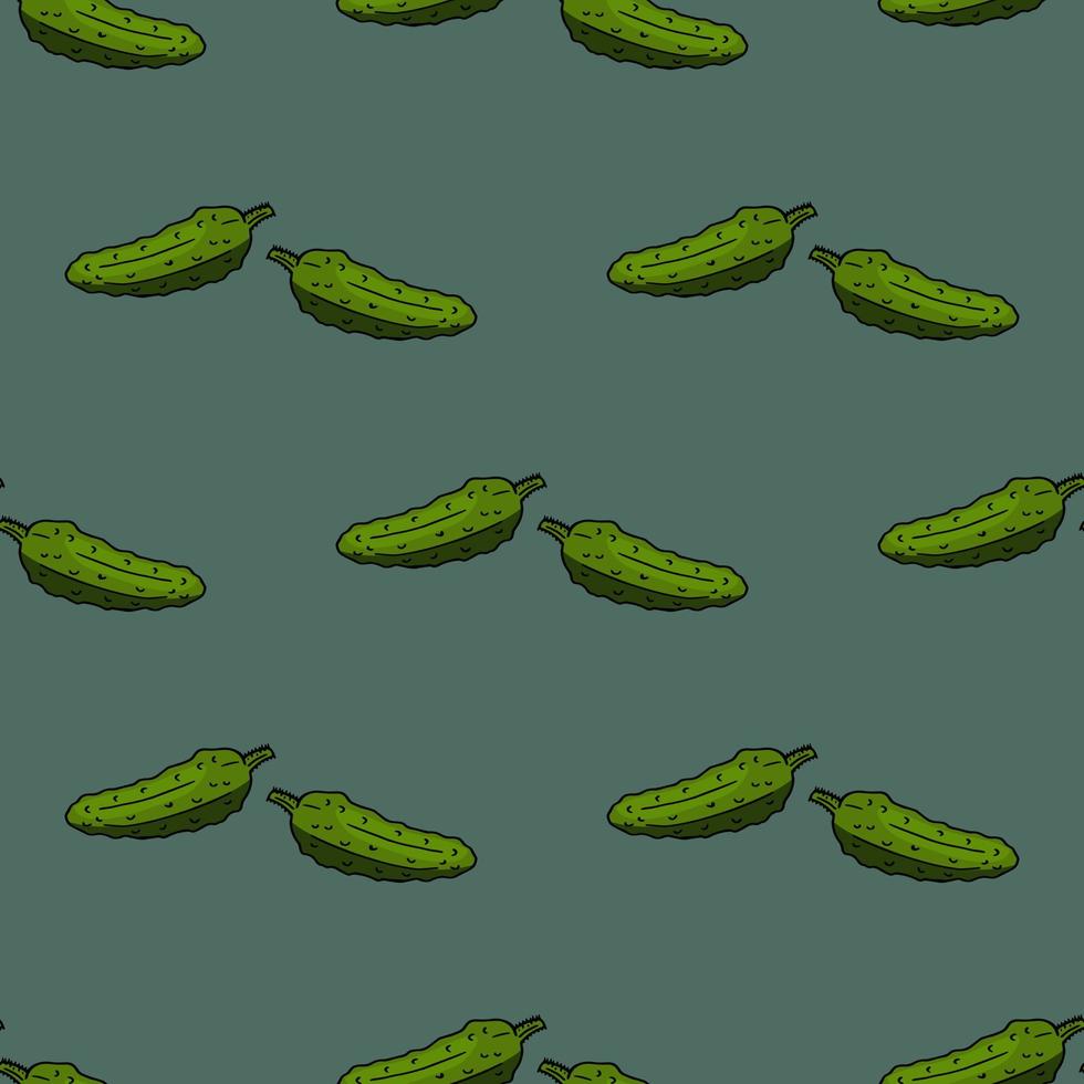 Seamless pattern with cucumbers on dark green background for fabric, textile, clothes, tablecloth and other things. Vector image.