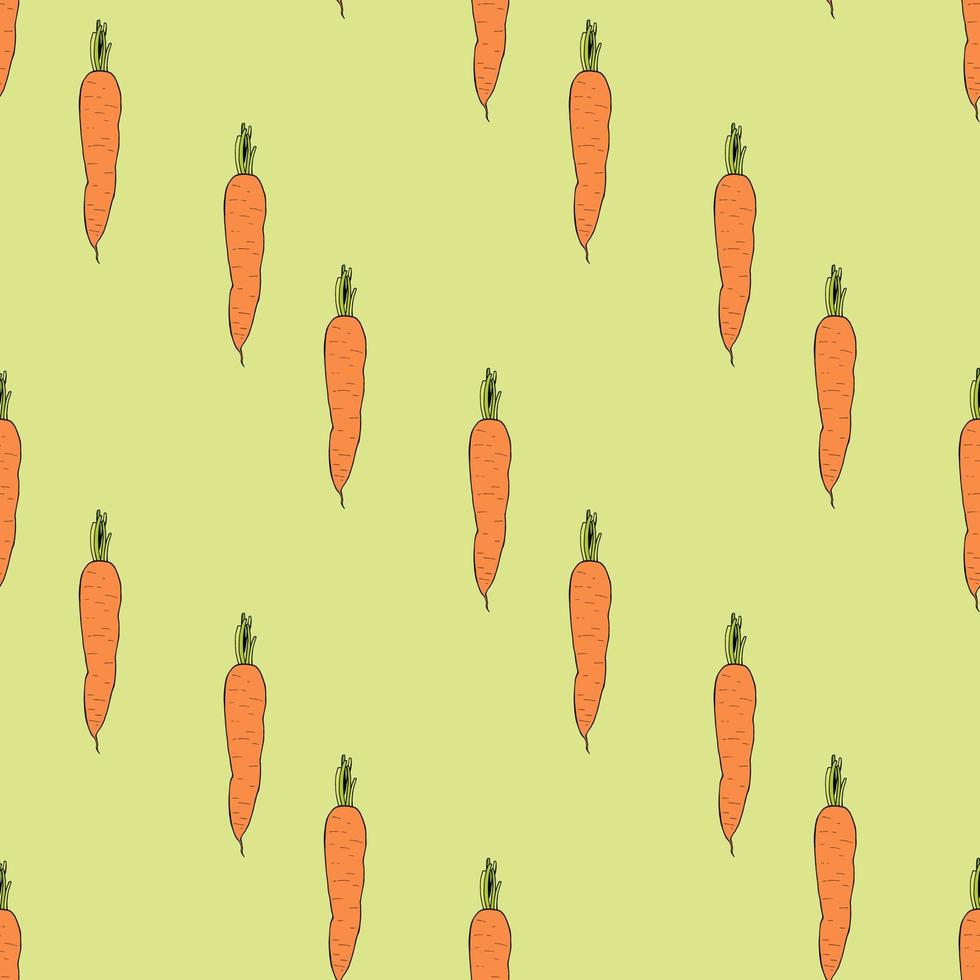 patrón impecable con zanahorias acogedoras verticales sobre fondo verde claro. interminable fondo de verduras para su diseño. imagen vectorial vector