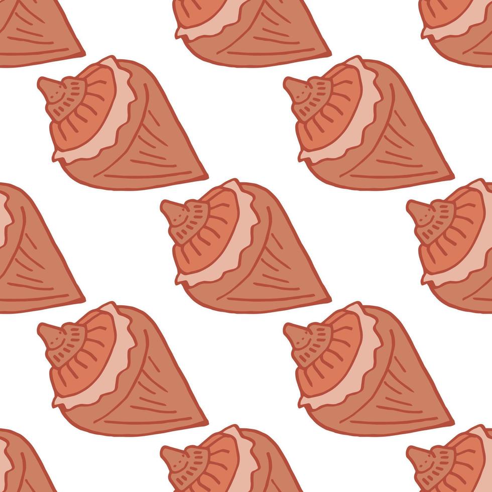Seamless pattern with drawing sea shells on white background. Vector image.