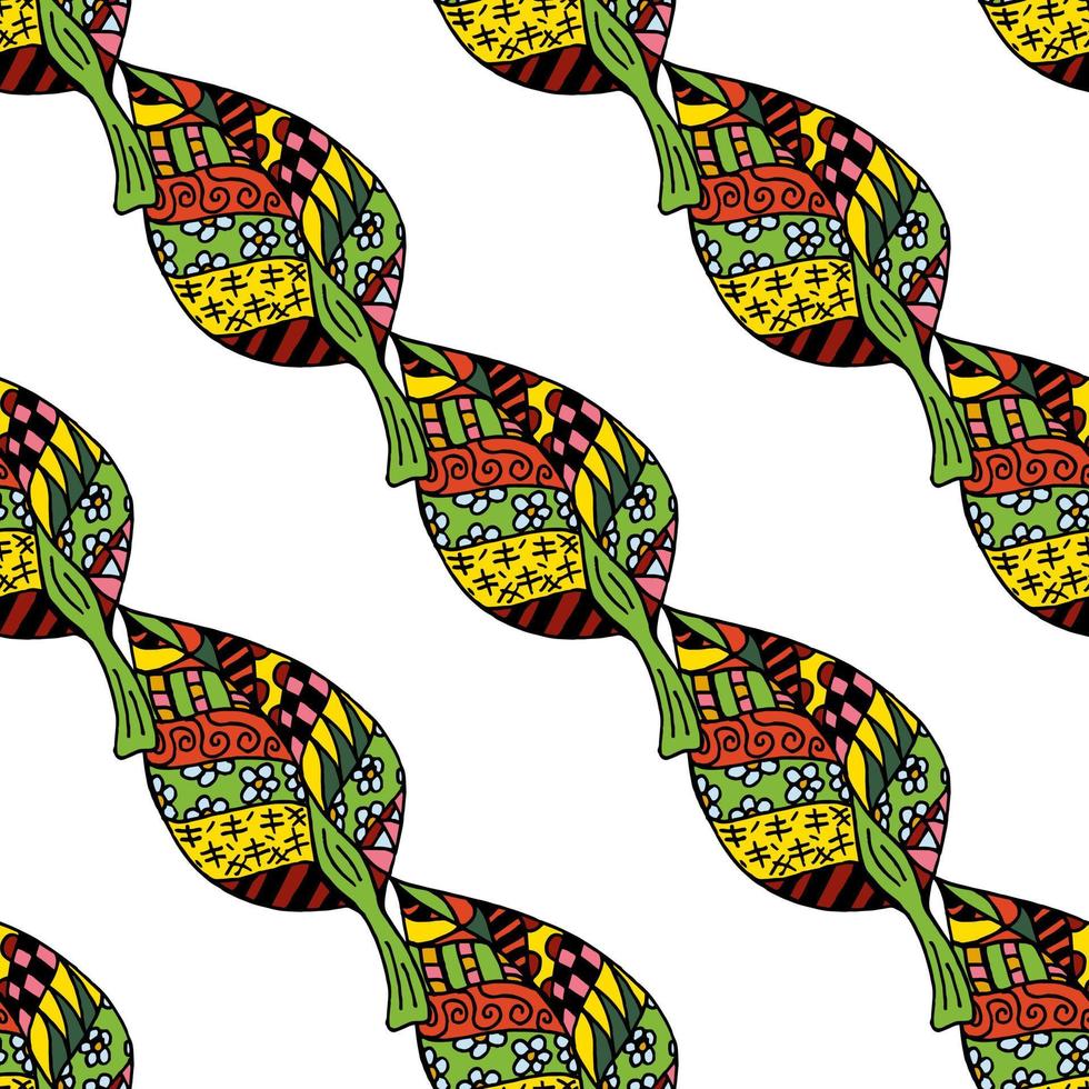 Abstract pattern with creative multicolored doodle leaves for fabric, textile, clothes, tablecloth and other things. Vector image