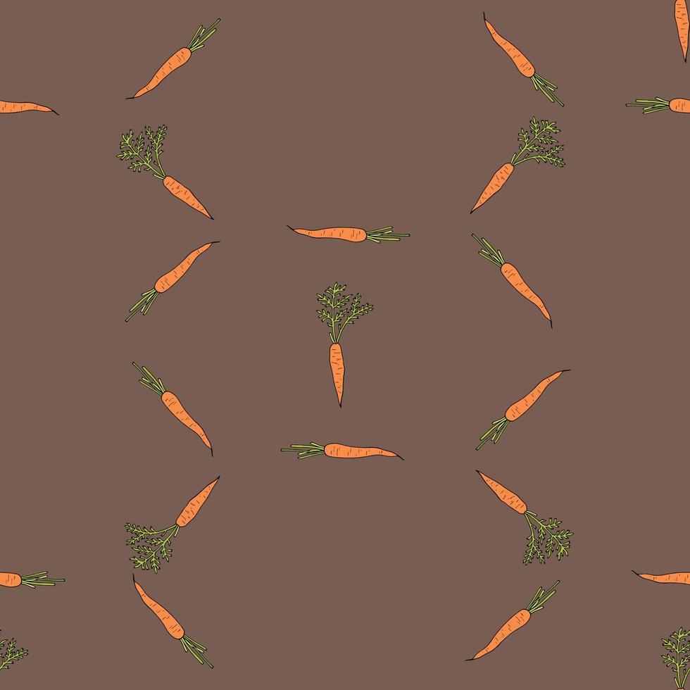Seamless pattern with orange carrots on brown background for fabric, textile, clothes, tablecloth and other things. Vector image.