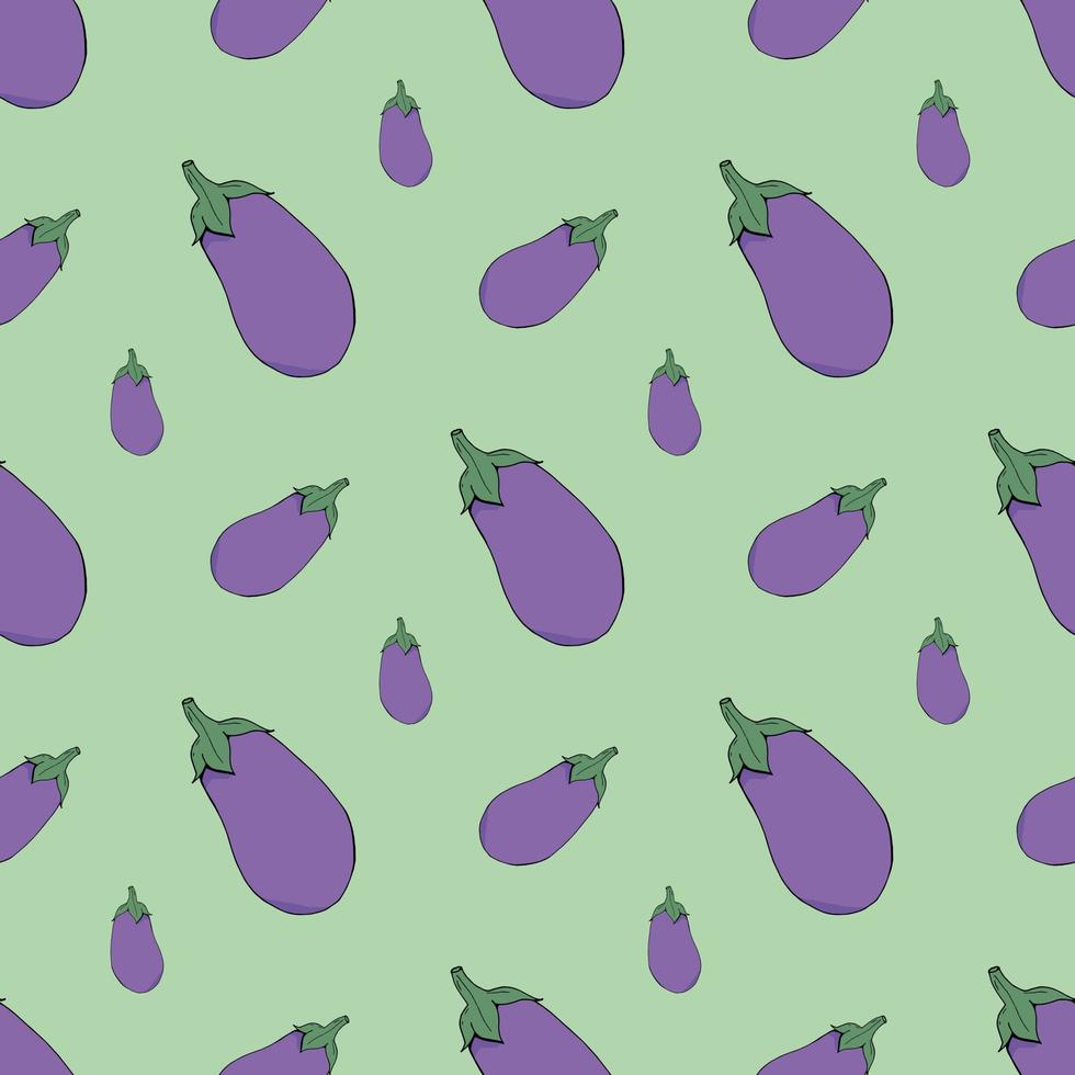 Seamless pattern with eggplant on mint green background for fabric, textile, clothes, tablecloth and other things. Vector image.