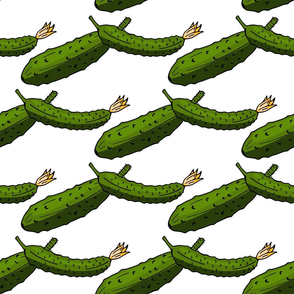 Seamless pattern with cozy cucumbers on white background for fabric, textile, clothes, tablecloth and other things. Vector image.