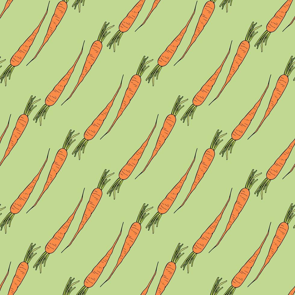 Seamless pattern with positive colored carrot on light green background. Endless background for your design. Vector image.