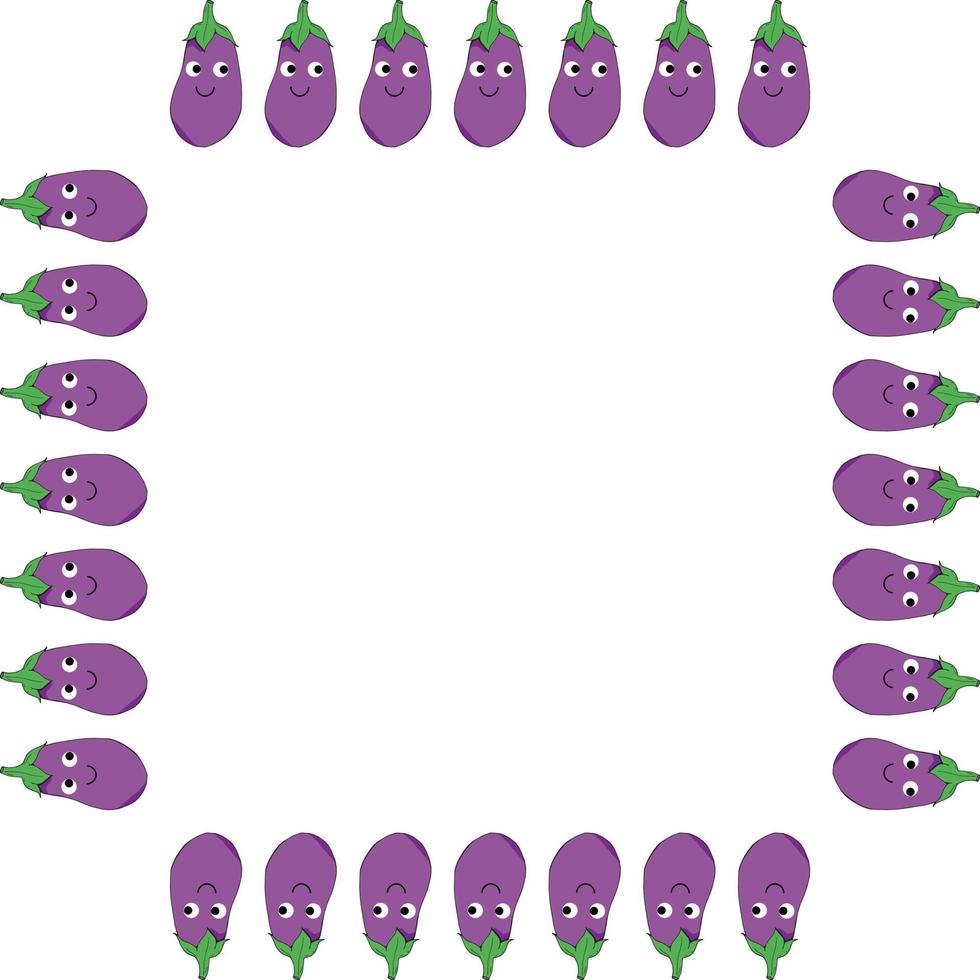 Square frame of positive eggplant. Kawaii frame for your design. vector