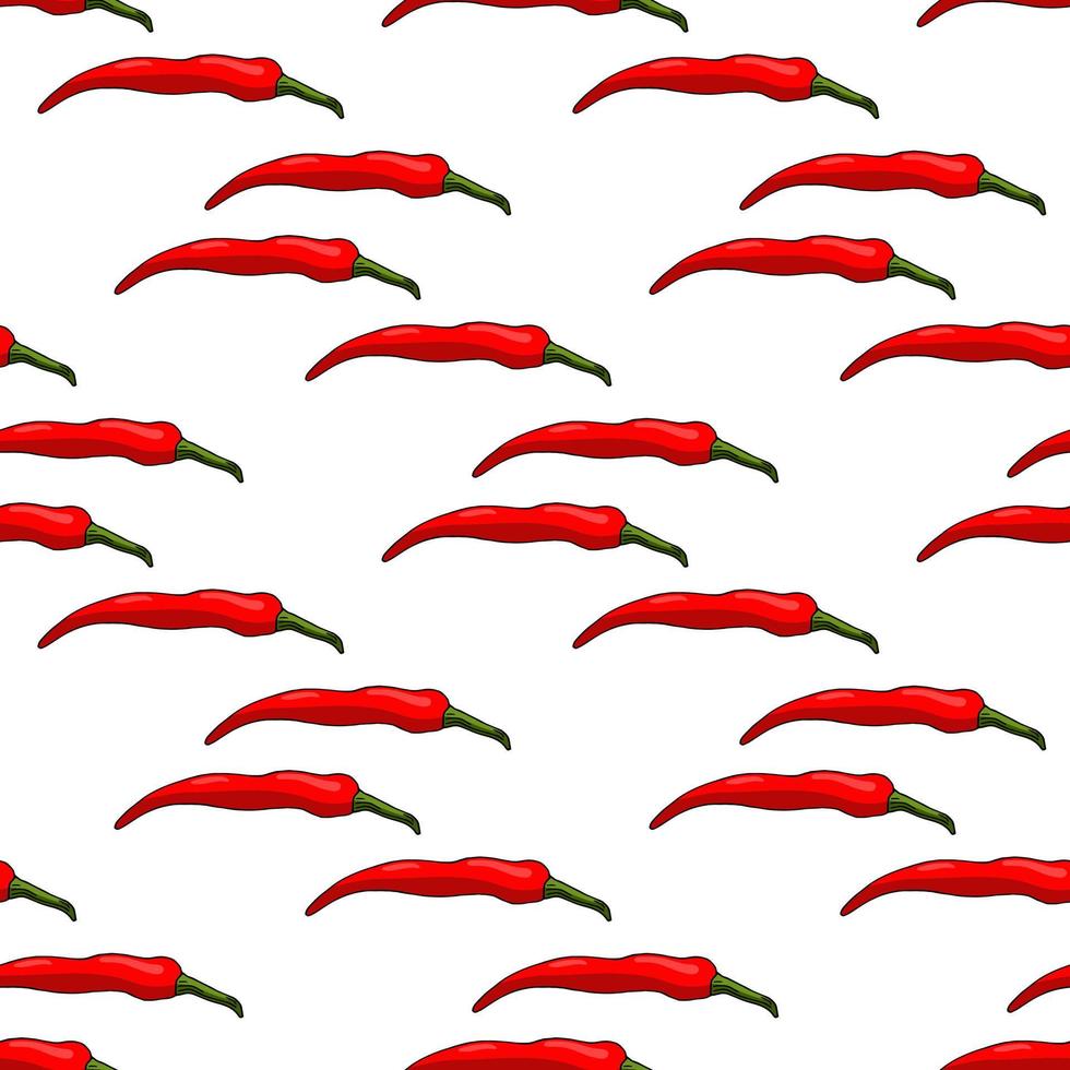 Seamless pattern of creative red hot chili peppers on white background. Vector image.