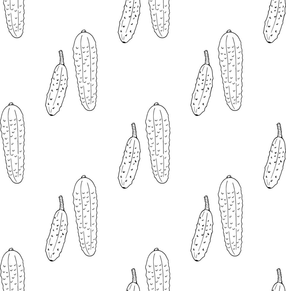 Seamless pattern with black-and-white cucumbers on white background for fabric, textile, clothes, tablecloth and other things. Vector image.