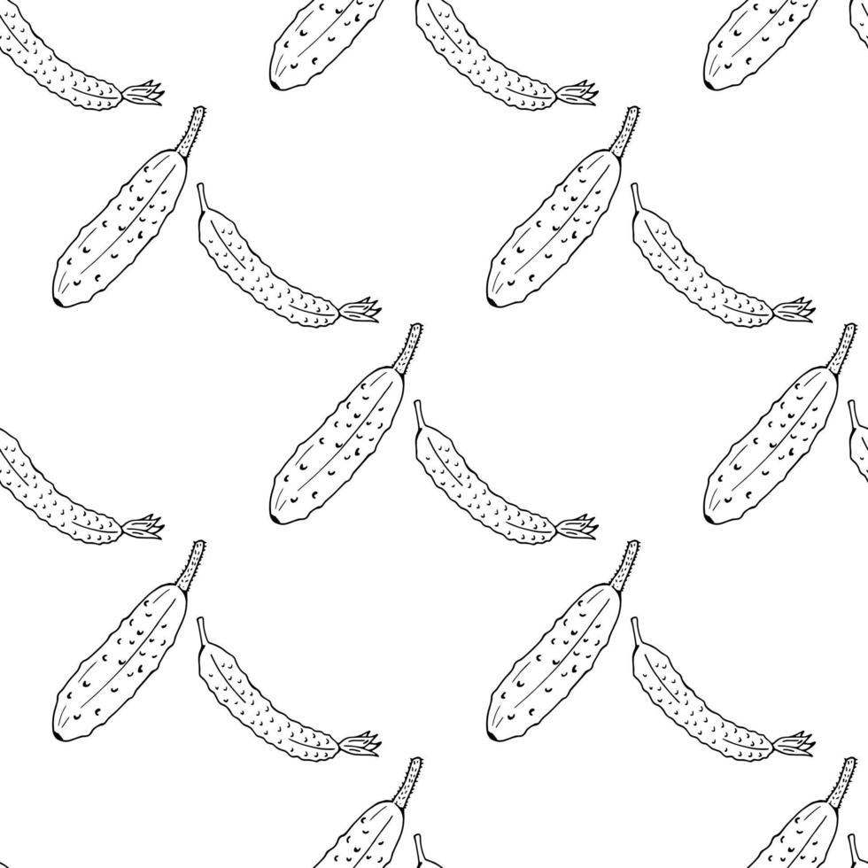 Seamless pattern with creative black-and-white cucumbers on white background for fabric, textile, clothes, tablecloth and other things. Vector image.