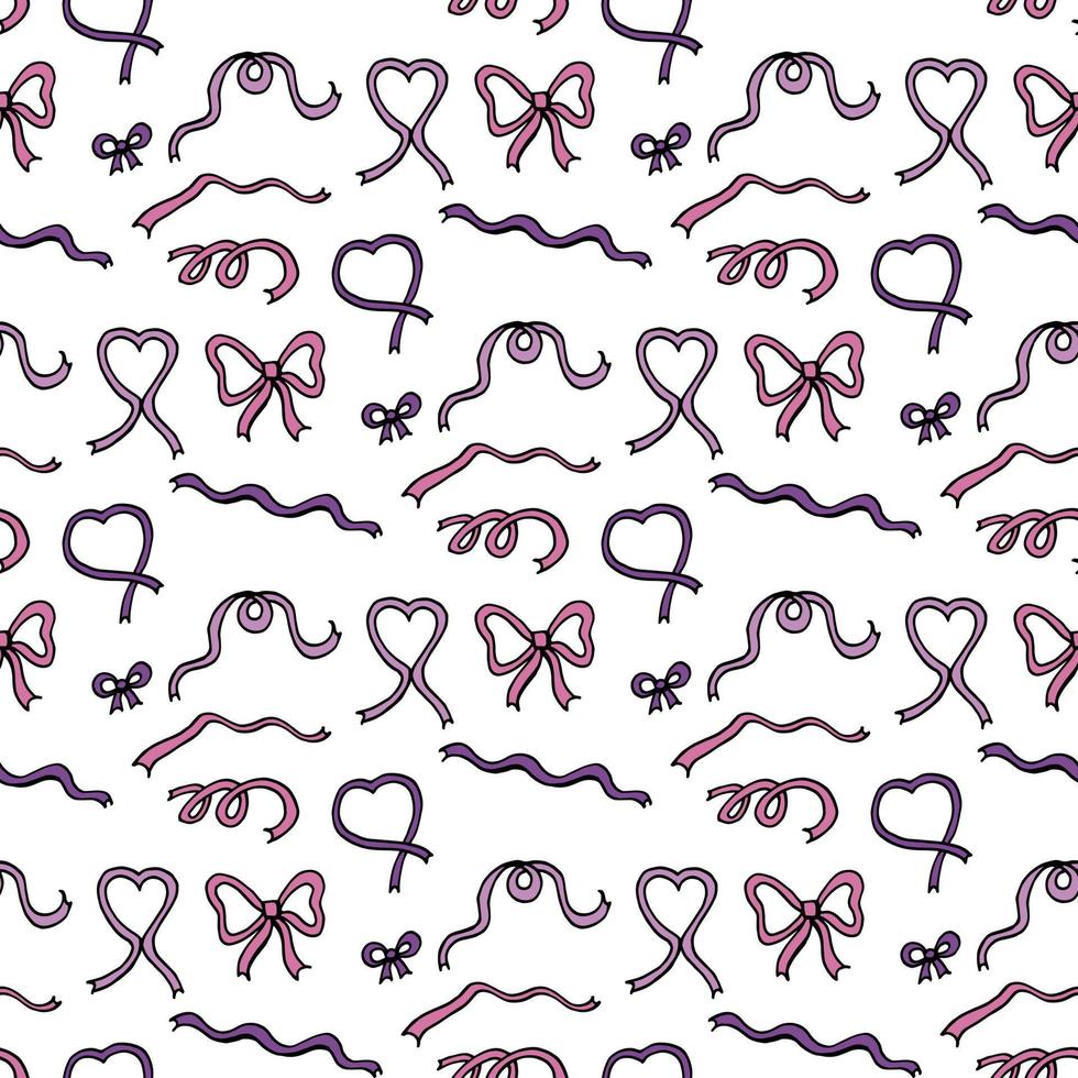 Seamless pattern with pink and violet ribbons on white background for fabric, textile, clothes, tablecloth and other things. Vector image.