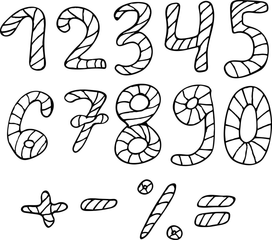 Set with black-and-white doodle numbers on white background. Vector image.