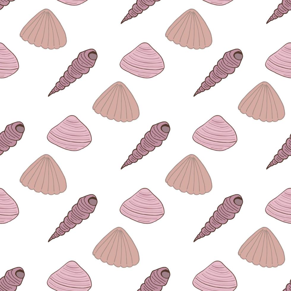 Seamless pattern with great sea shells on white background. Vector image.