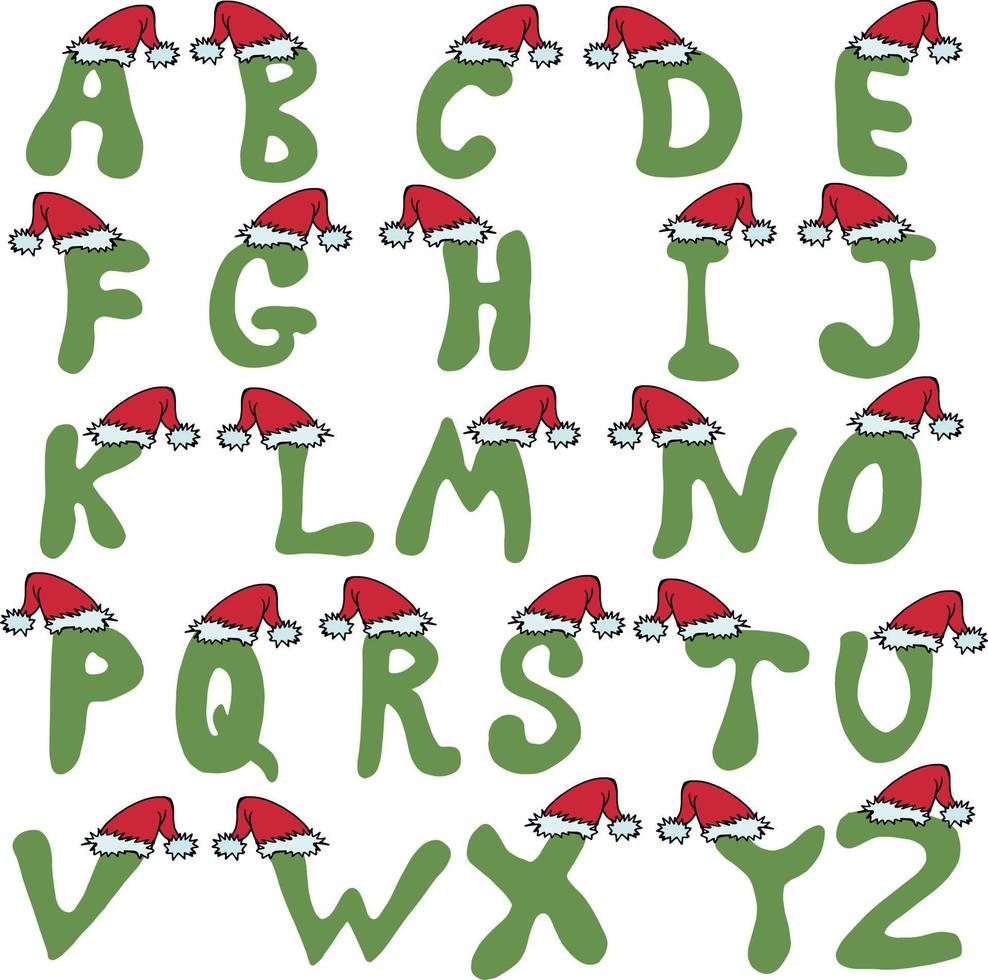 alfabeto inglés en sombreros de navidad. fuente. imagen vectorial vector