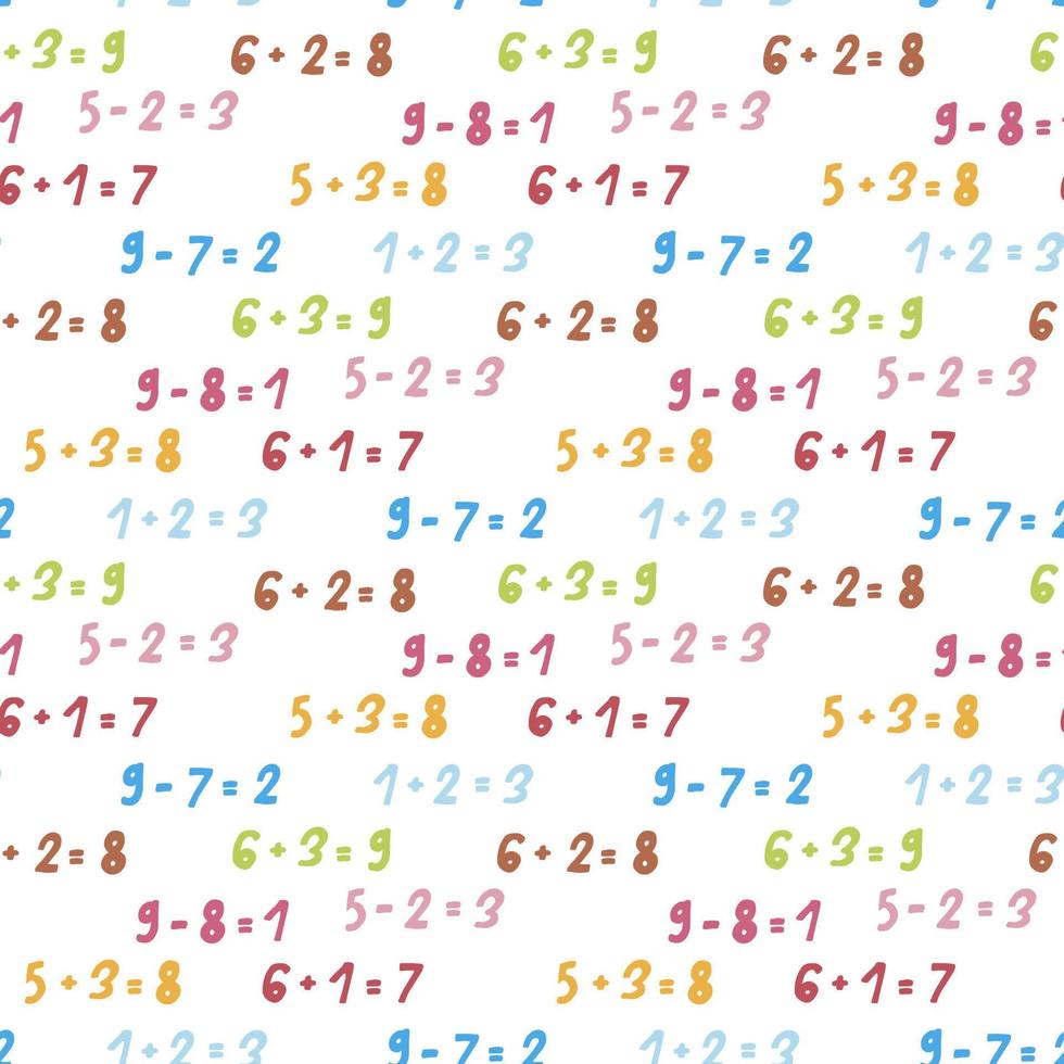 Seamless pattern with multicolored sums on white background. Vector image.