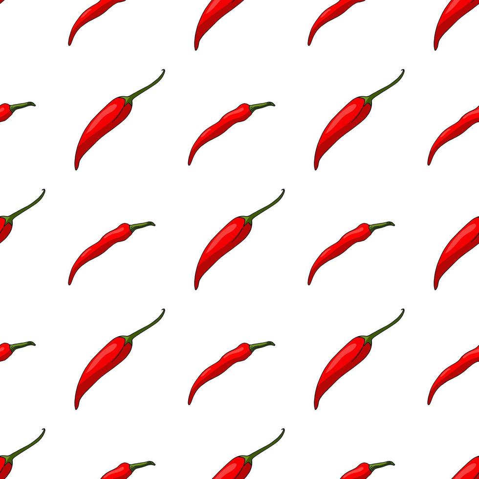 Seamless pattern with stylish red hot chili peppers on white background for fabric, textile, clothes, tablecloth and other things. Vector image.