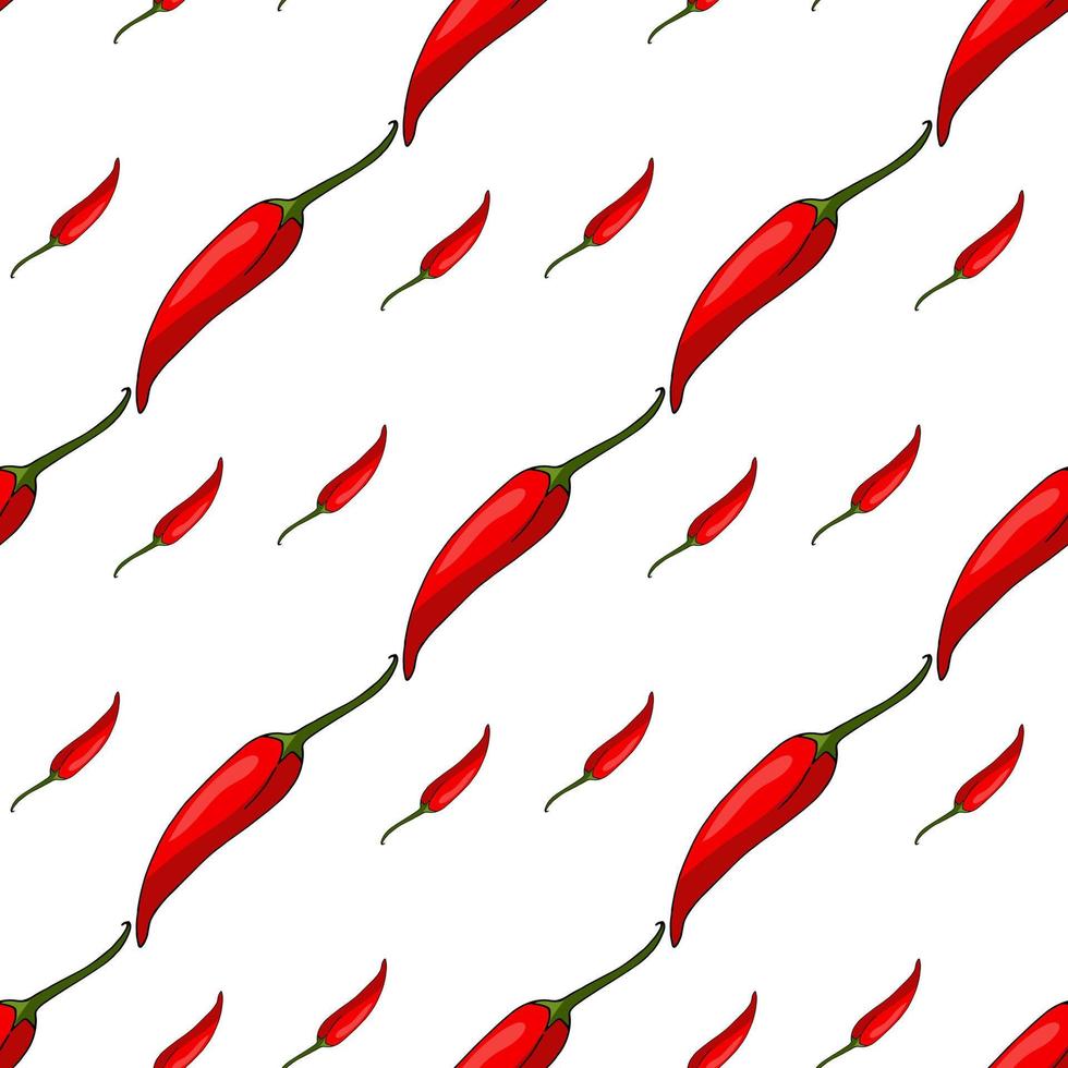 Seamless pattern with stylish little red hot chili peppers on white background for fabric, textile, clothes, tablecloth and other things. Vector image.