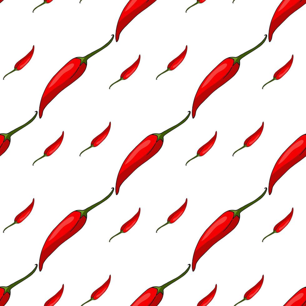 Seamless pattern with stylish little red hot chili peppers on white background for fabric, textile, clothes, tablecloth and other things. Vector image.