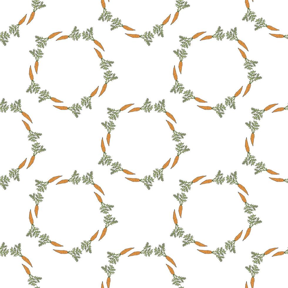 Seamless pattern with round frames of beautiful orange carrots on white background. Endless background for your design. vector