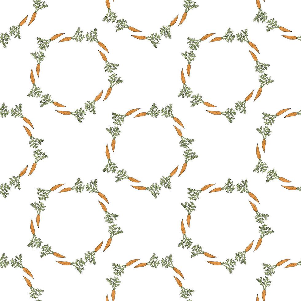 Seamless pattern with round frames of beautiful orange carrots on white background. Endless background for your design. vector