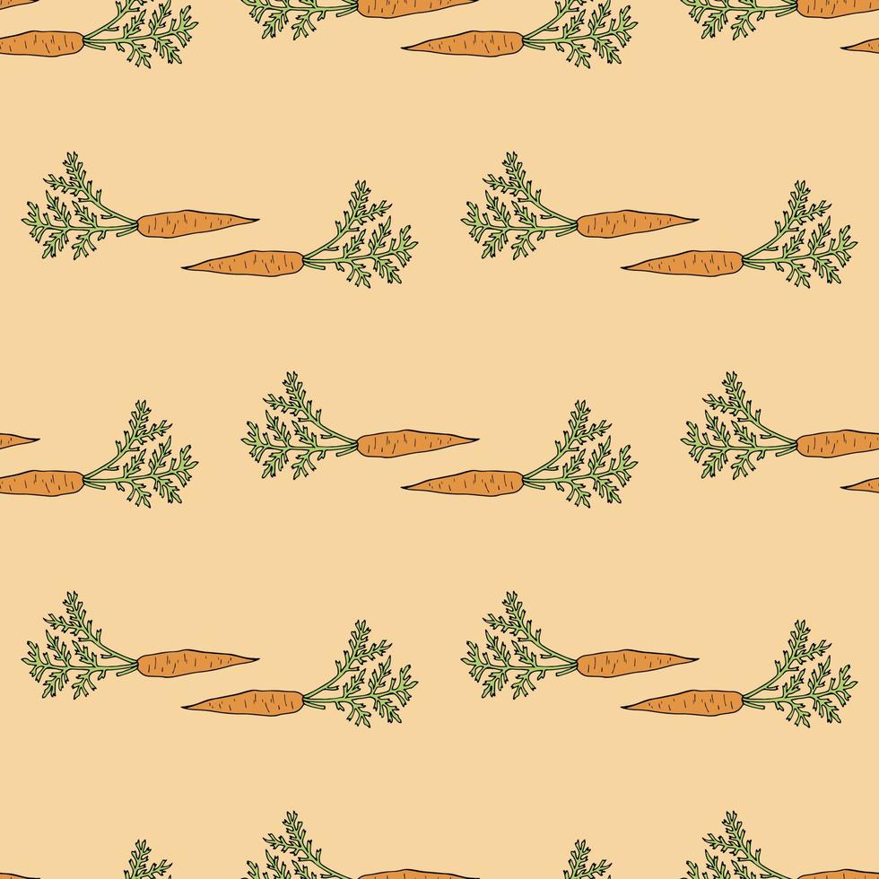Seamless pattern with orange carrots on light orange background. Endless background for your design. vector