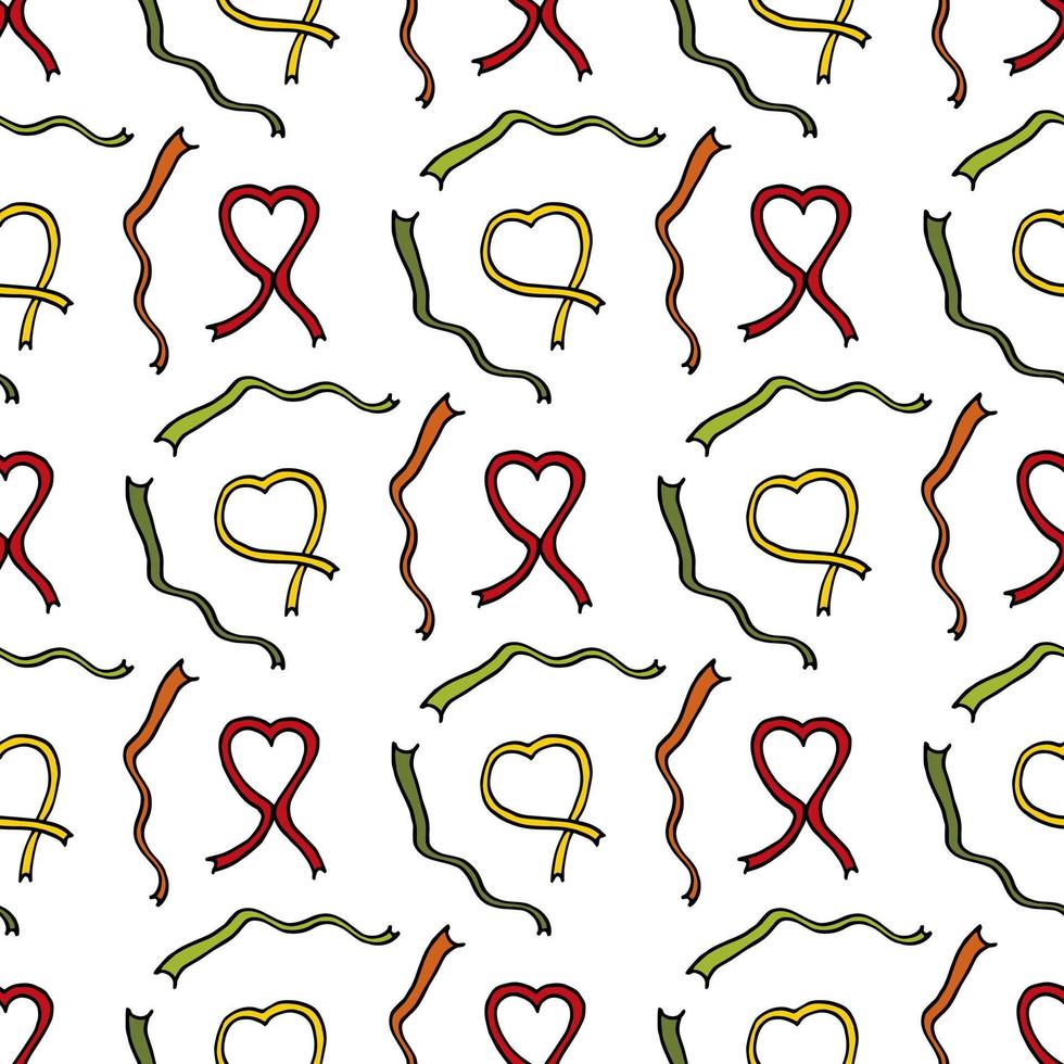 Seamless pattern with cute multicolored ribbons on white background for fabric, textile, clothes, tablecloth and other things. Vector image.