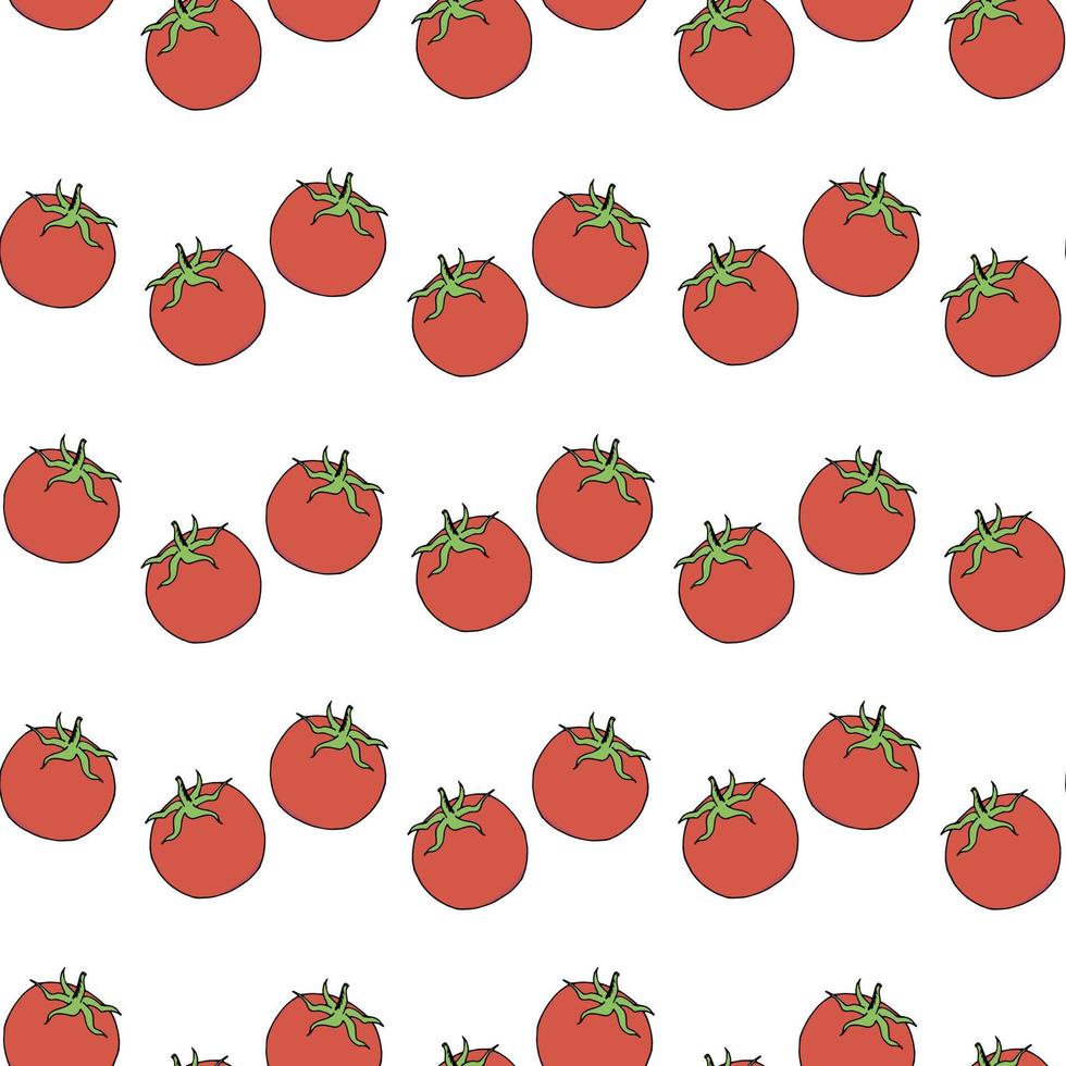 Seamless pattern with red tomatoes on white background for fabric, textile, clothes, tablecloth and other things. Vector image.