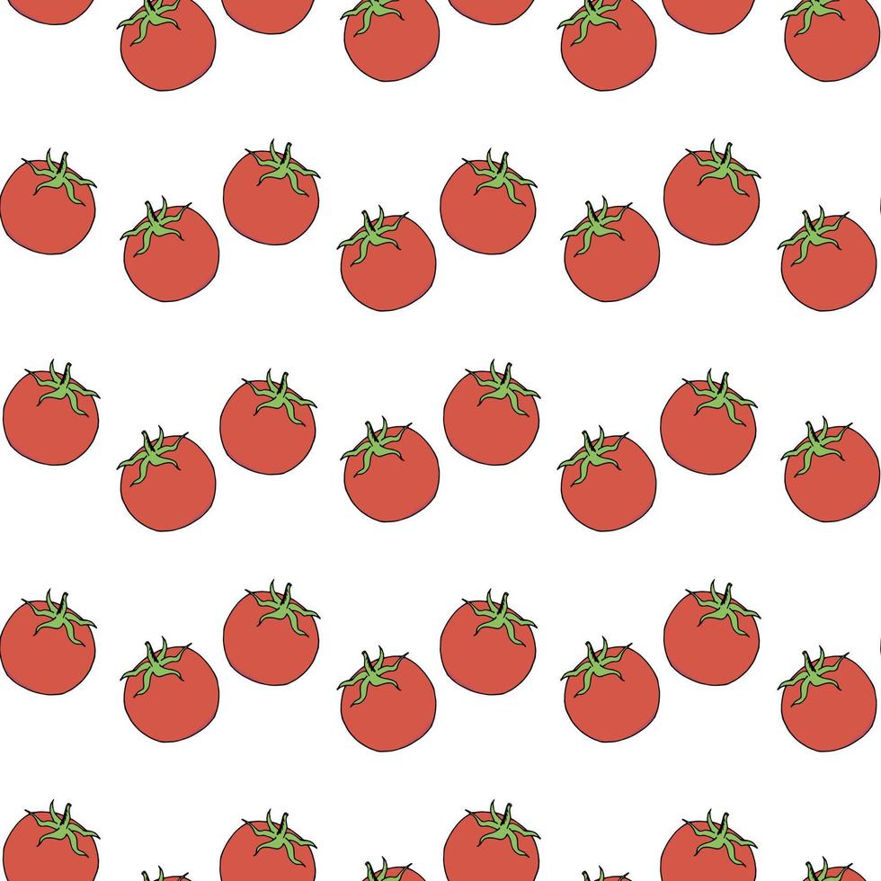 Seamless pattern with red tomatoes on white background for fabric, textile, clothes, tablecloth and other things. Vector image.