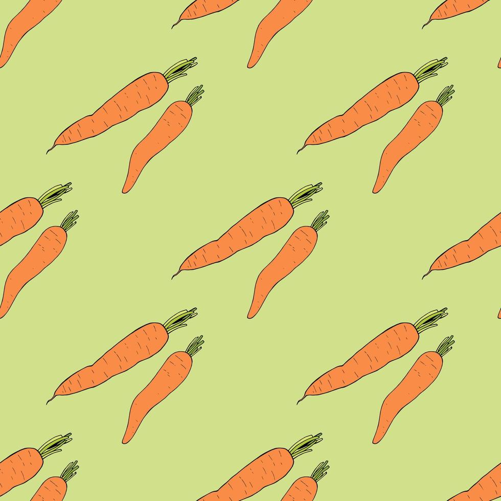 Seamless pattern with colored carrot on light green background. Endless background for your design. Vector image.