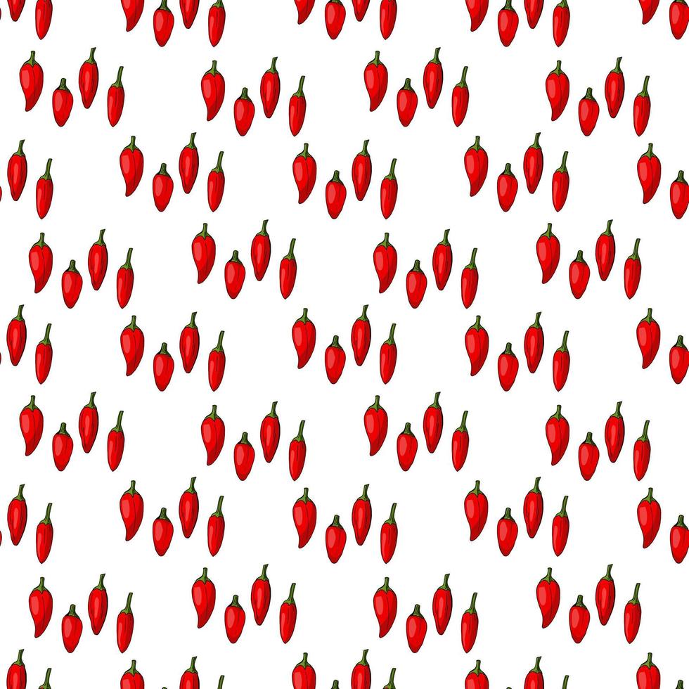 Seamless pattern of positive red hot peppers on white background. Vector image.