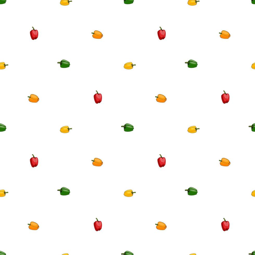 Seamless pattern with stylish little red, yellow, green, orange peppers on white background for fabric, textile, clothes, tablecloth and other things. Vector image.