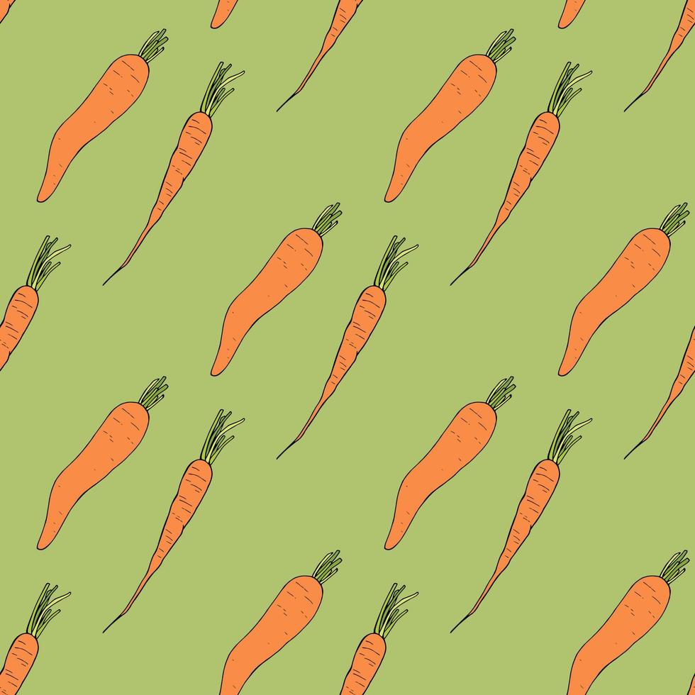 Seamless pattern with orange carrots on green background for fabric, textile, clothes, tablecloth and other things. Vector image.