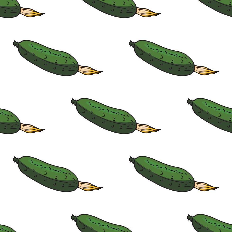 Tasty cucumbers on white background. Seamless background. Endless pattern. Vector image. Healthy food and diet.
