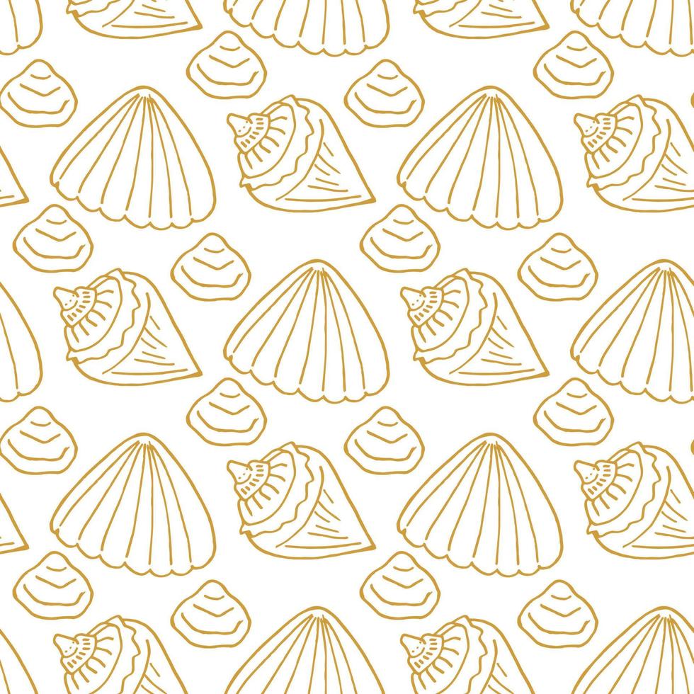 patrón sin costuras con conchas de mar amarillas sobre fondo blanco. imagen vectorial vector