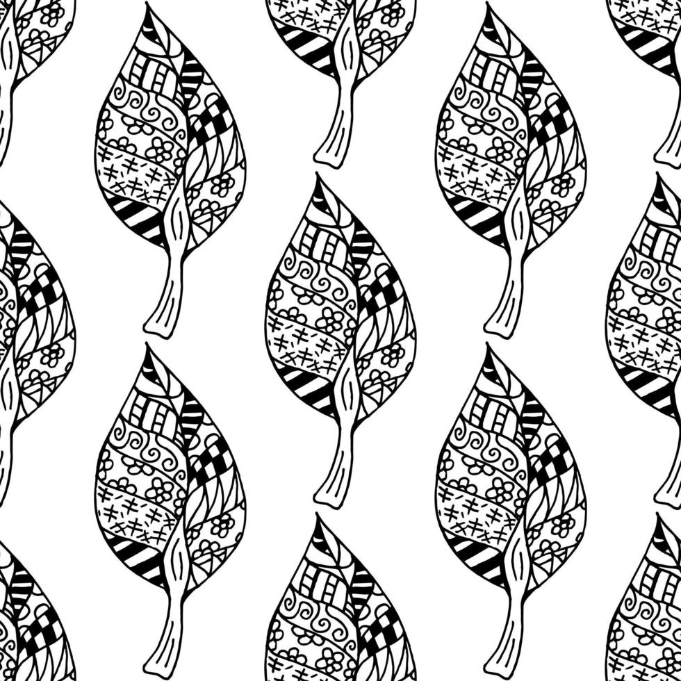 patrón abstracto con hojas de garabatos en blanco y negro para colorear libros, telas, textiles, ropa, manteles y otras cosas. imagen vectorial vector