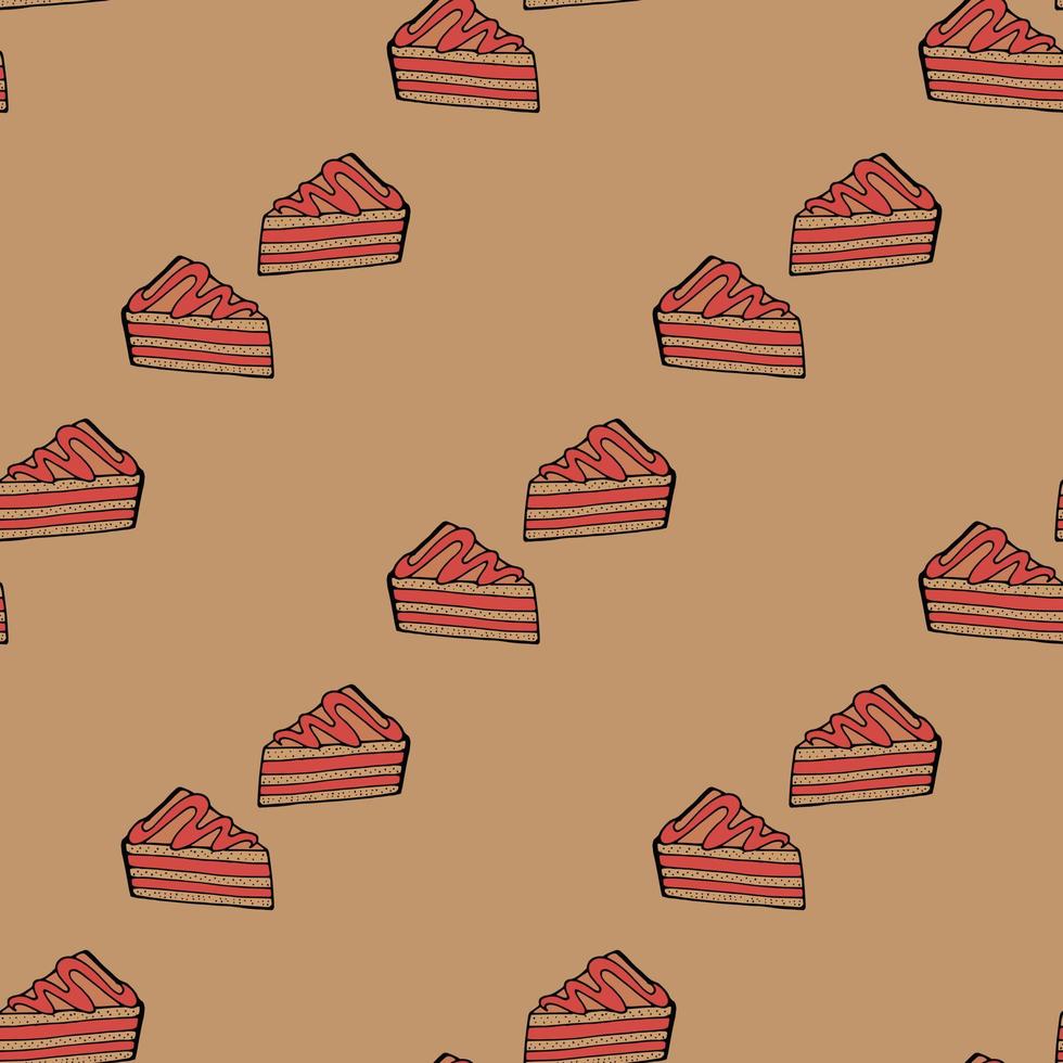 Seamless pattern with amazing chocolate cakes on brown background for fabric, textile, clothes, tablecloth and other things. Vector image.