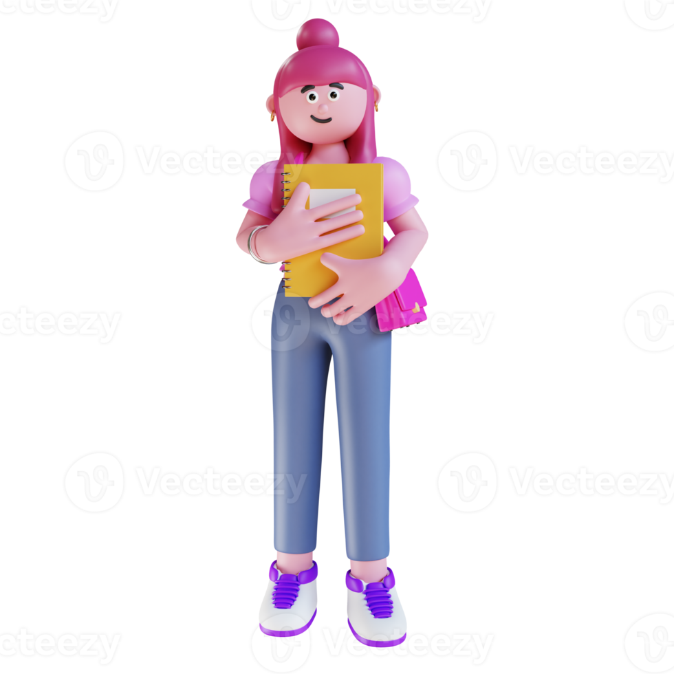 3d render person student with book png