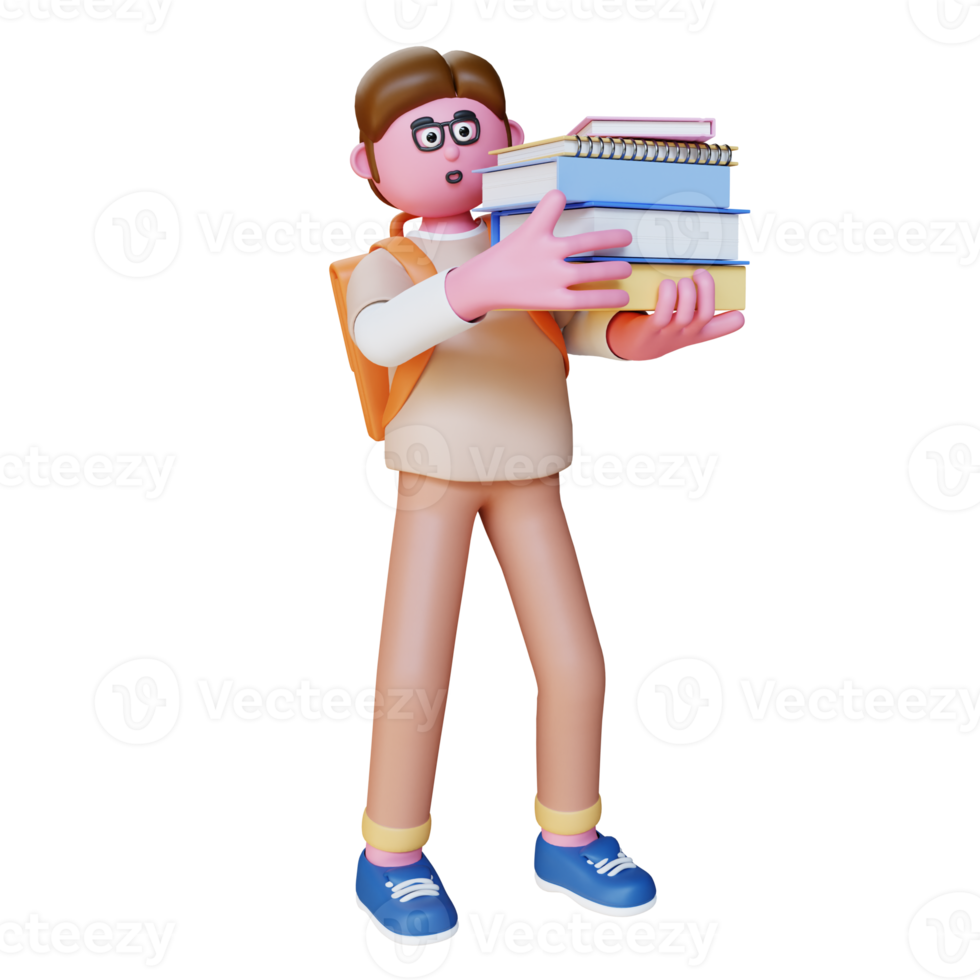 3D-Render Person mit Büchern png