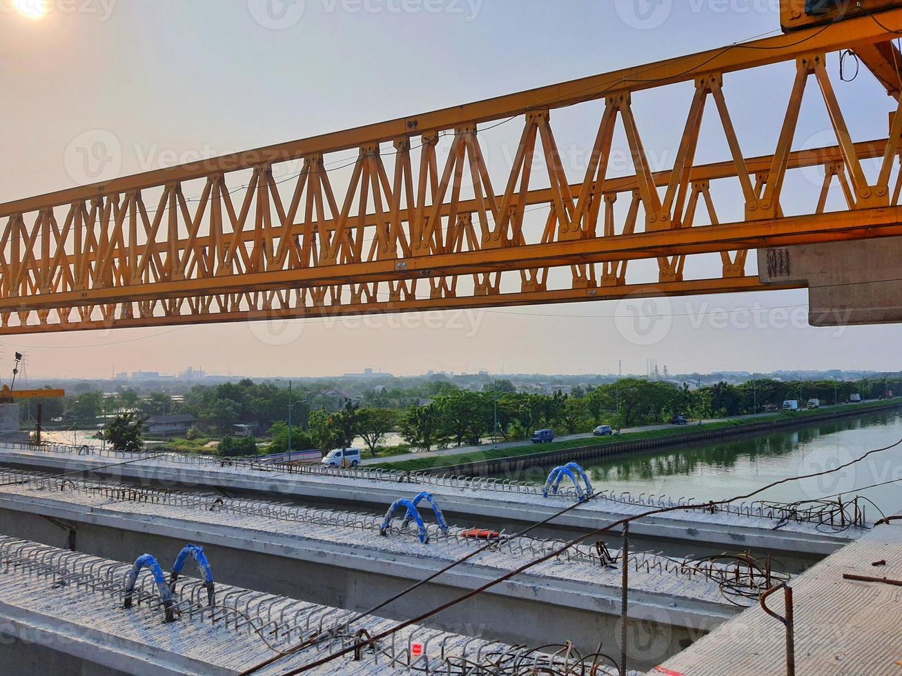 This is the steel structure of a launcher gantry that will be used for erection precast concrete I Girder PCI Girder. photo
