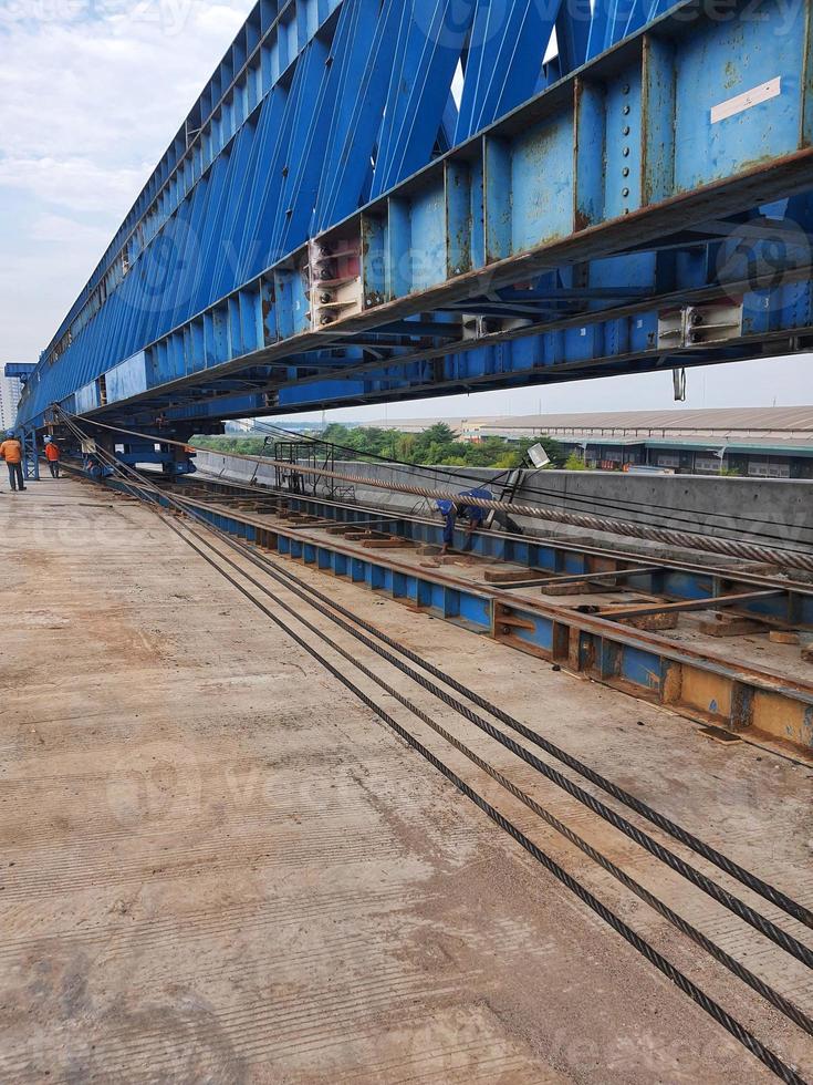 This is the steel structure of a launcher gantry that will be used for erection precast concrete I Girder. photo