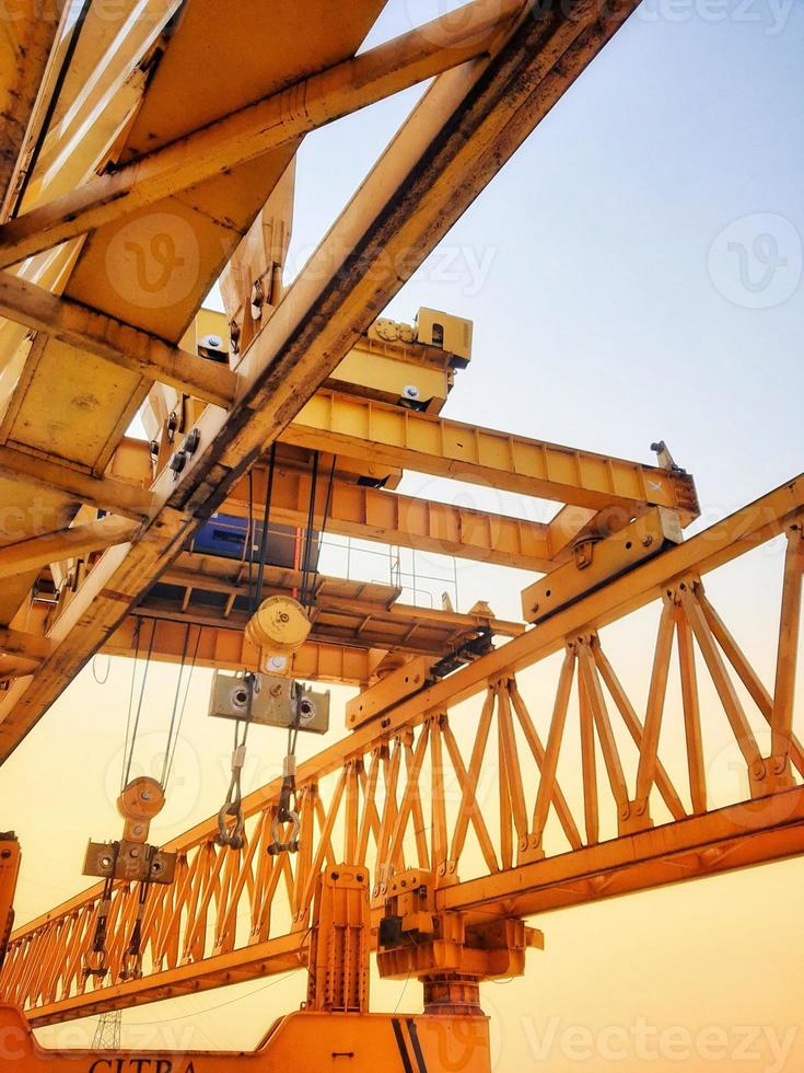 This is the steel structure of a launcher gantry that will be used for erection precast concrete I Girder PCI Girder. photo