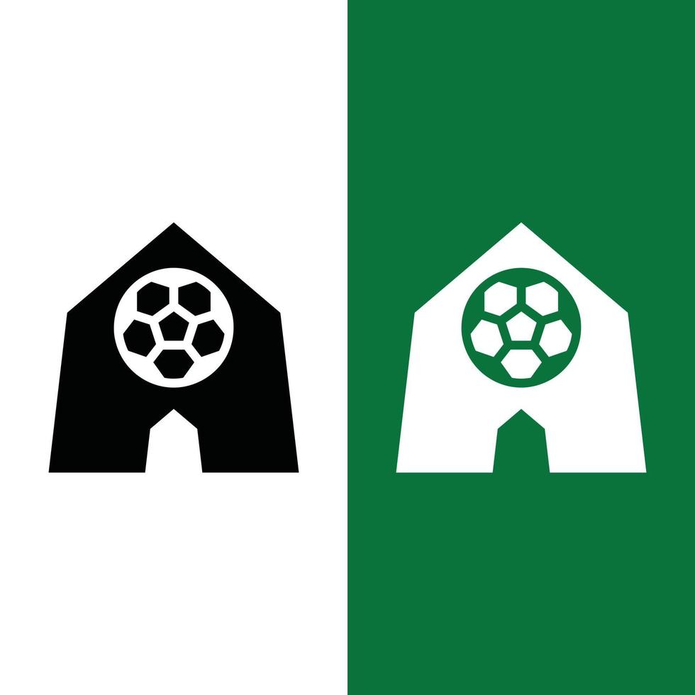 logotipo de icono de casa de fútbol o fútbol en estilo glifo vector