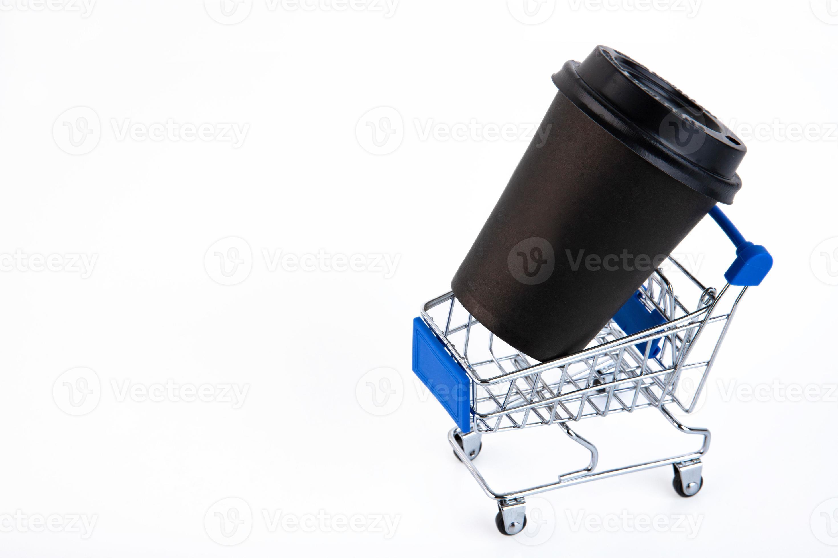 Shopping cart, digital commerce, retail, black paper cup
