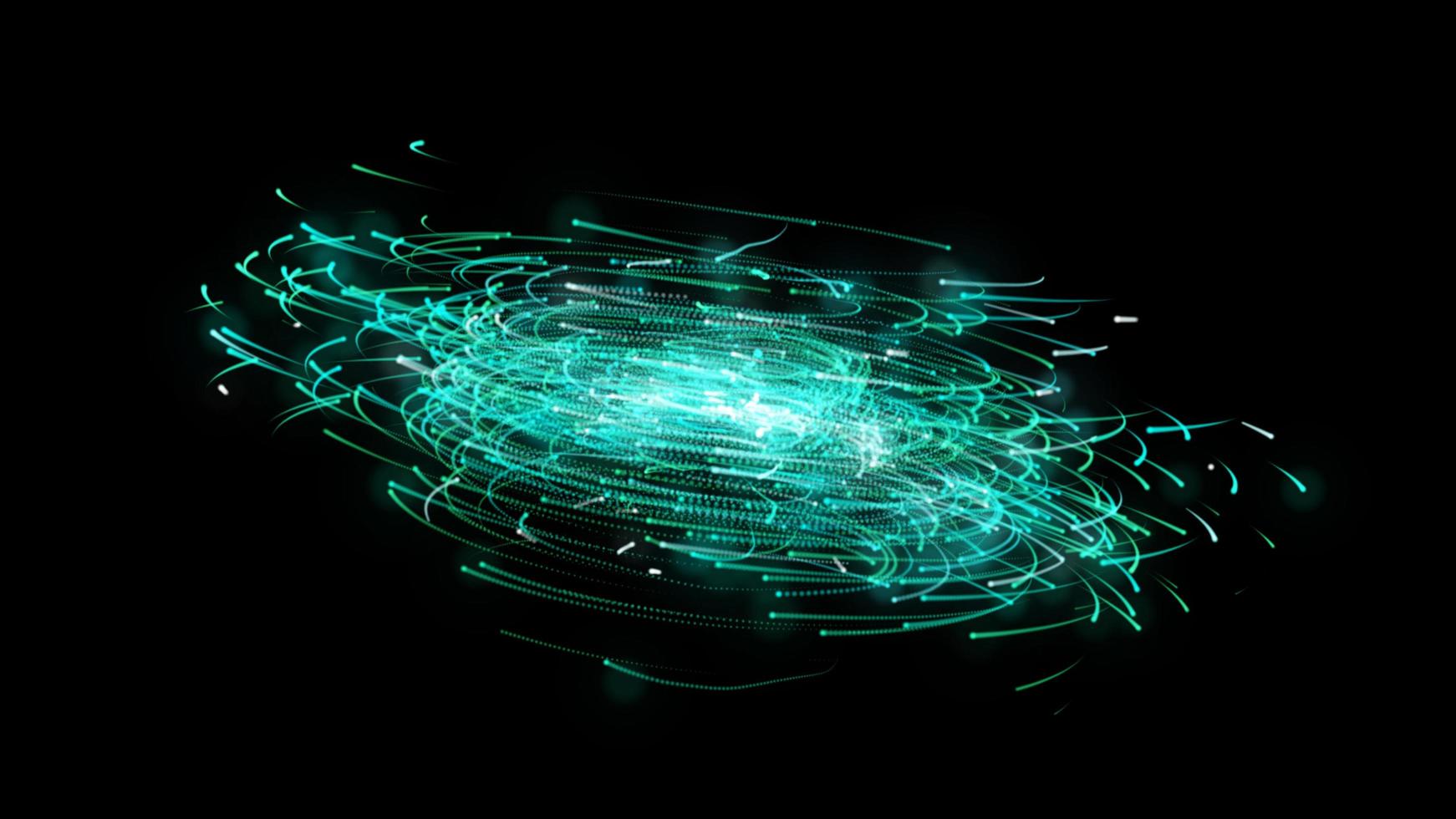 Green rotate circular particle in black space - big data technology computer illustration graphic background concept photo